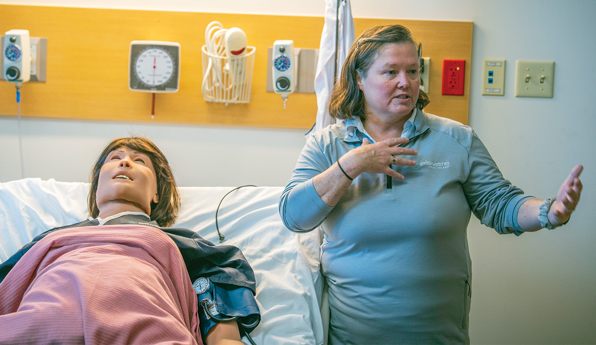 In December, Klamath Community College nursing instructors received two days of intensive  training from Elevate’s Trisha Copeland on the college’s newest labor and delivery simulator that mimics many of the medical issues surrounding giving birth.